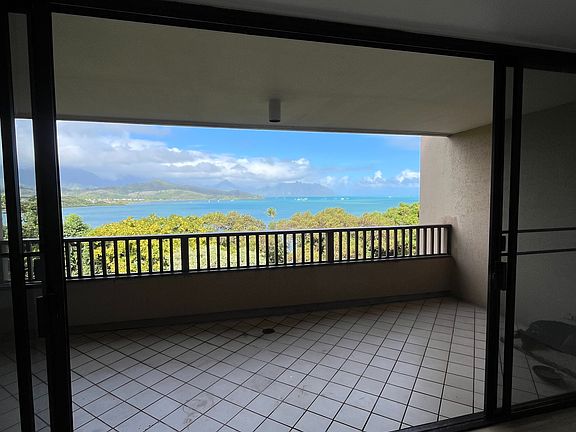 Spacious lanai overlooking Kaneohe Bay.