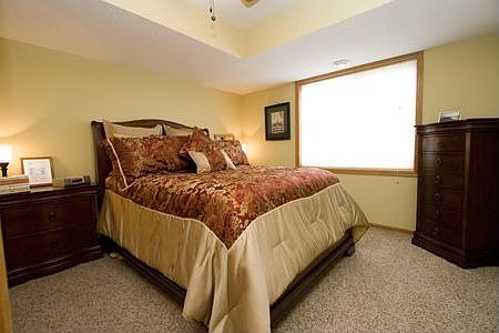 3rd Bedroom on main level, new carpet & ceiling fan with double closet.