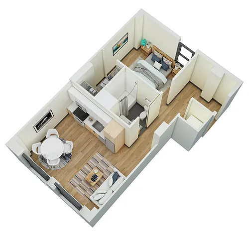 Floor plan 1 Bed 1 Bath-K