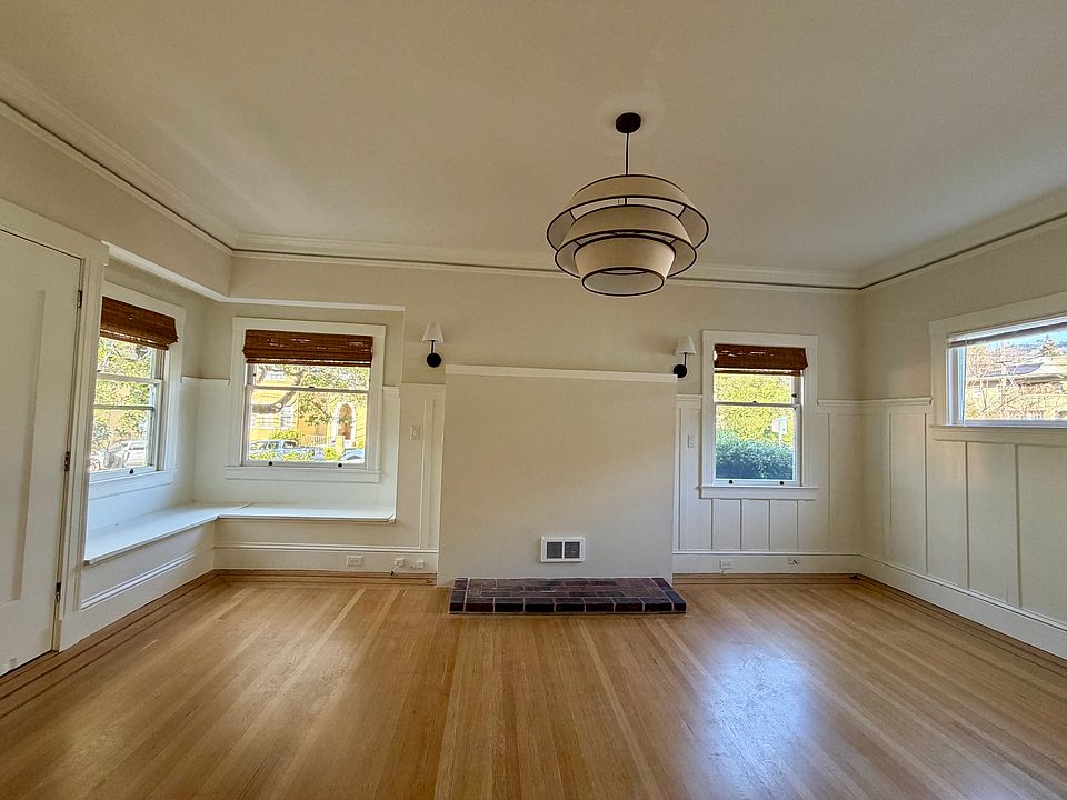 Living room with built in seating.