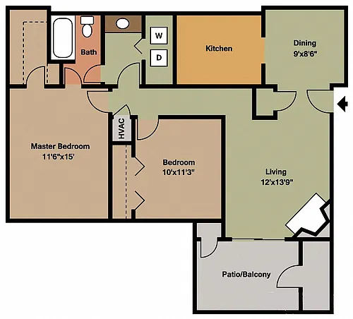 Floor plan 2 Bed - 1 Bath