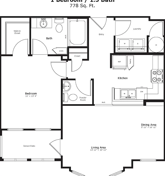 The Ebony: 778 sq. ft. with a bay window, built-in bookshelves, screened patio or balcony, and spacious washer/dryer area for a comfortable living experience. The Ebony: 778 sq. ft. with a bay window, built-in bookshelves, screened patio or balcony, and s