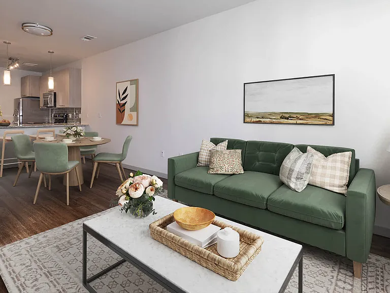 Living Area and Kitchen with Hard Surface Flooring