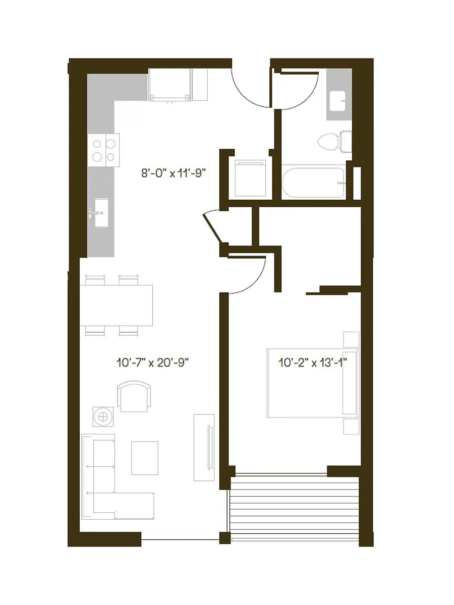 Floor plan 1 Bedroom, 1 Bath A3