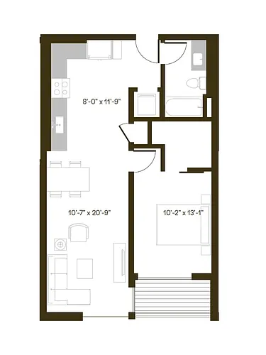 Floor plan 1 Bedroom, 1 Bath A3