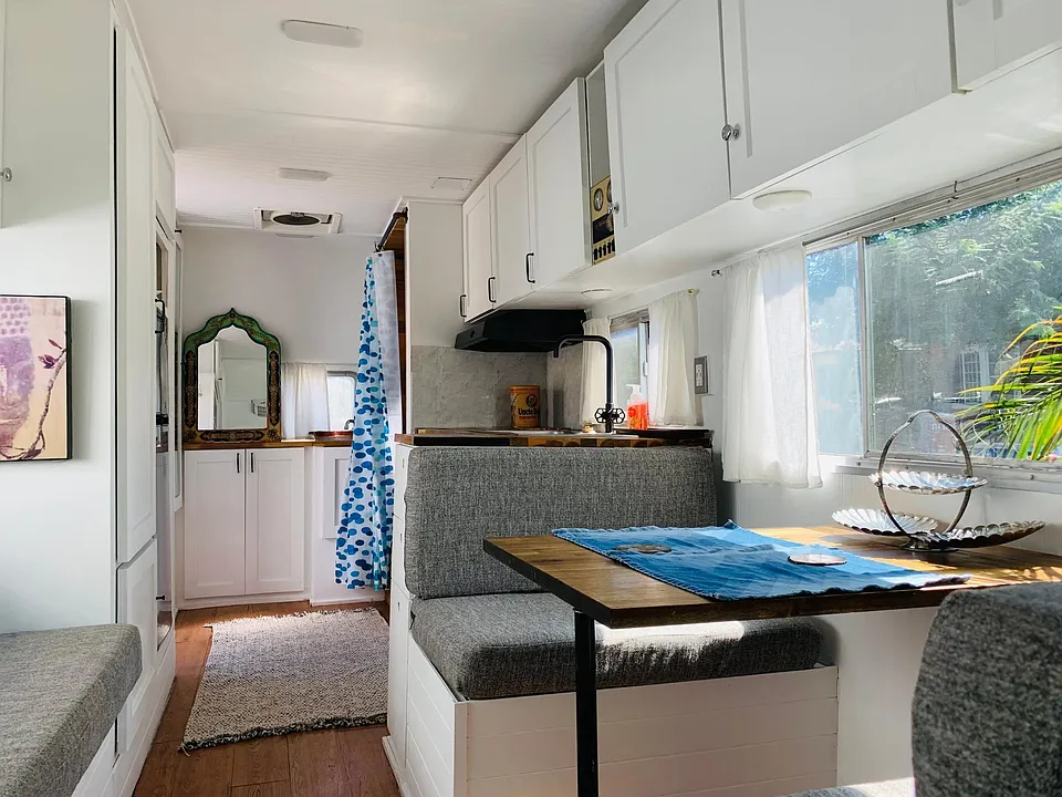 This is the RV living space and behind this is the bed area.