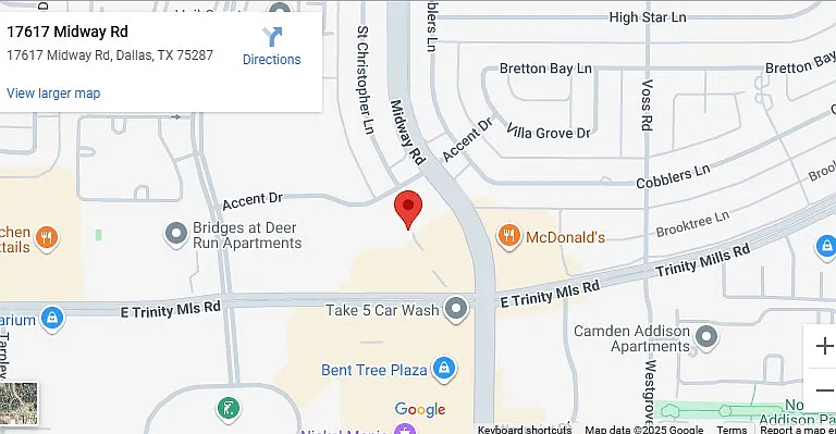 Prime North Dallas location near Addison with easy access to shopping, dining, and major highways.