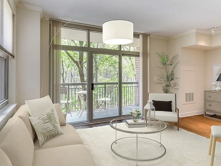 Living Room with 9 Foot Ceilings, Hard Surface Flooring and Private Balcony