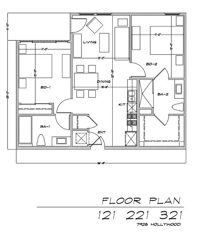 Floor plan 2 Bedroom - with Deck Larger Floor Plans