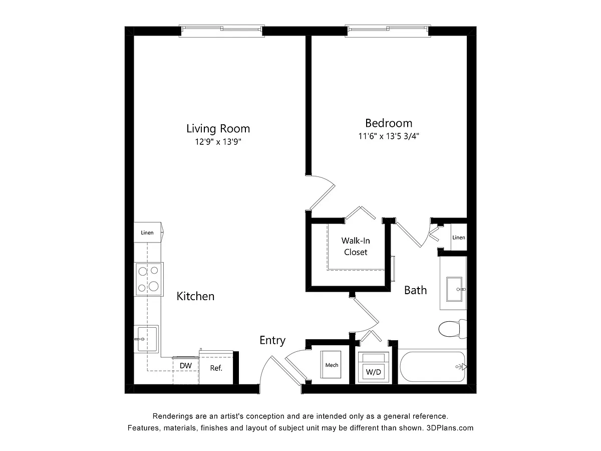 Floor plan A2 | 1 Bed | 1 Bath