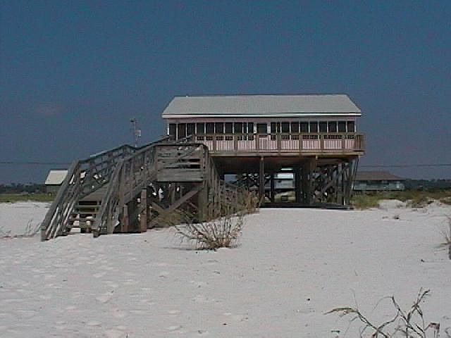View from the beach of deck