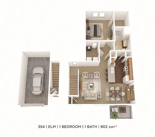 Floor plan One Bedroom- 902 sqft