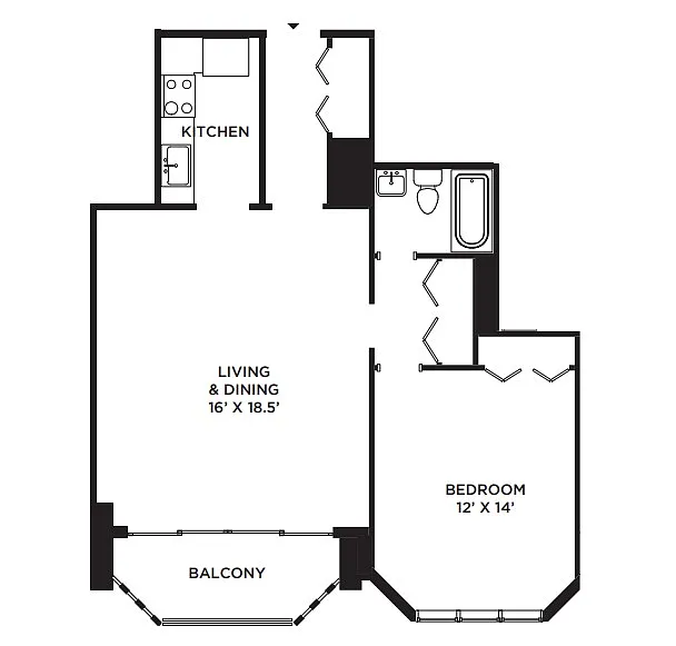 Floor plan Crown Towers- 1 BD South