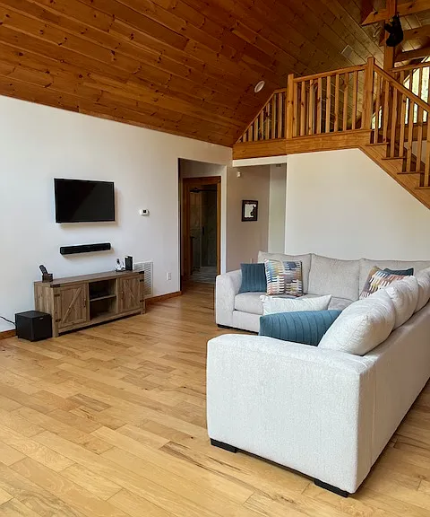 other view of great room where TV is.