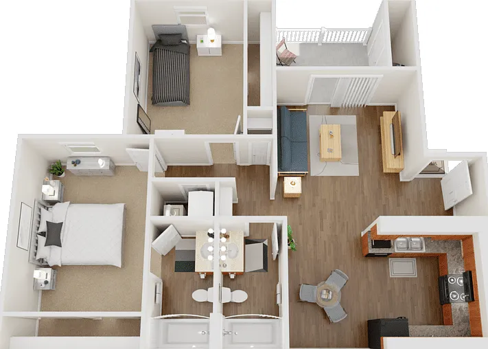 2 Bed 2 Bath Floorplan Diagram