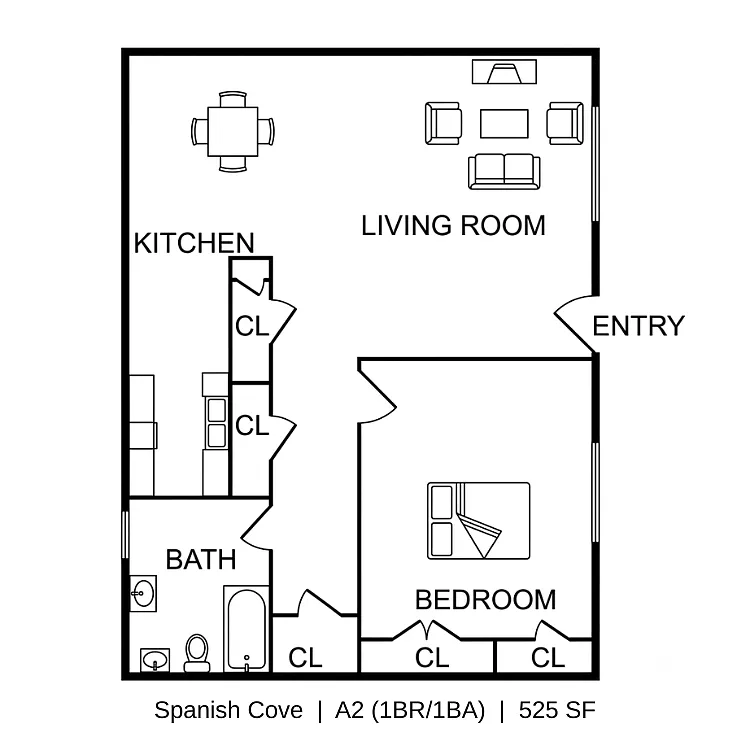 Floor plan 1 Bedroom, 1 Bath