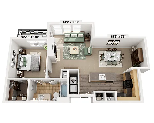 Floor plan One Bedroom A1H