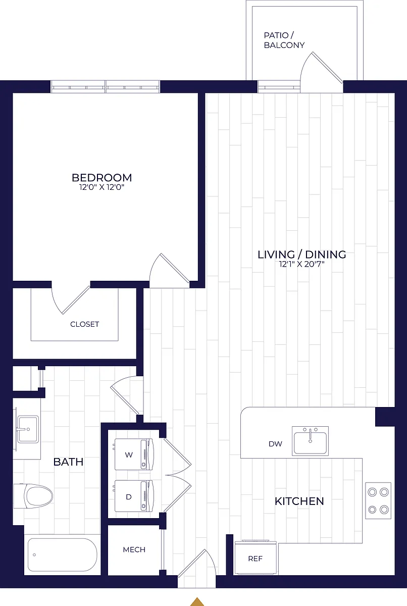 Floor plan 1 Bed/1 Bath WDU-A5