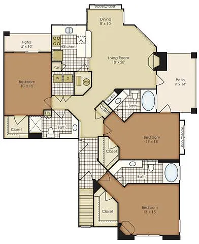 Floor plan Three Bedroom 1C2AGU-1C2AG-2C2AG