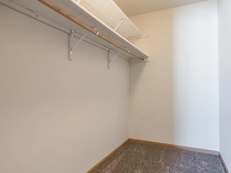 Keep your wardrobe organized with a spacious walk-in closet designed for convenience.