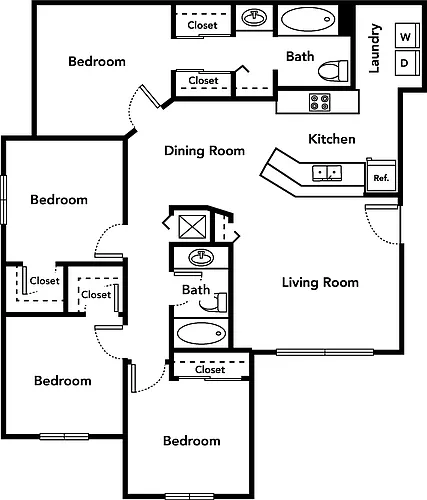 Floor plan Four Bedroom Two Bathroom 60%