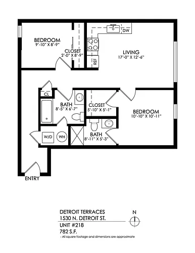 Floor plan 2 Bedroom, 1 Bath