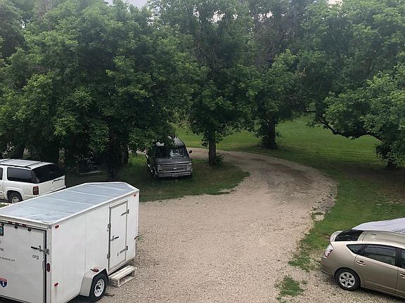 Upstairs view of front garage and part driveway.