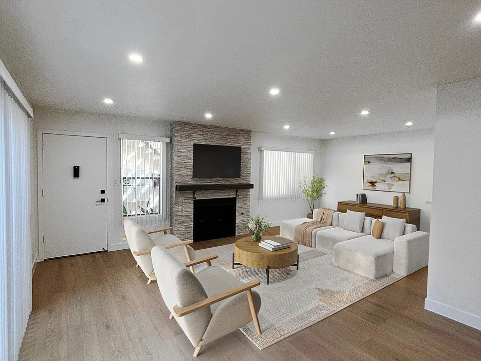 This image is virtually staged to showcase potential design opportunities and space utilization. The apartment is offered unfurnished.