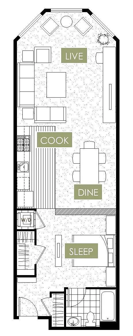 Floor plan Open 1 Bedroom with Bay Windows