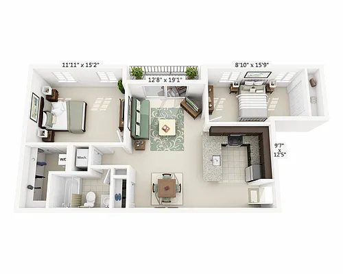 Floor plan Two Bedroom B1A