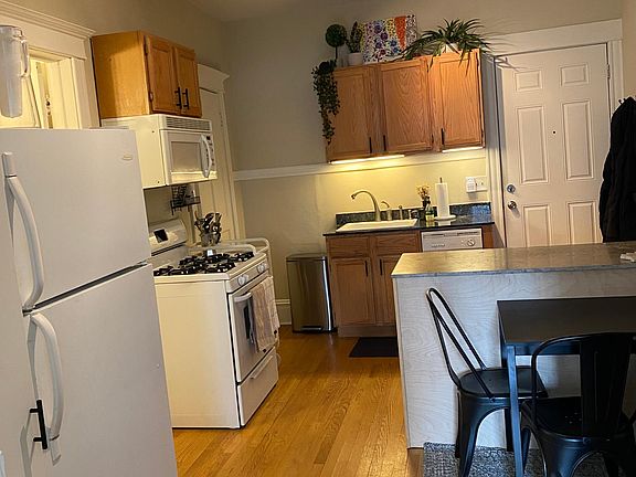 Large eat in kitchen. Island has additional storage and is moveable to create a custom space. Includes dishwasher.
