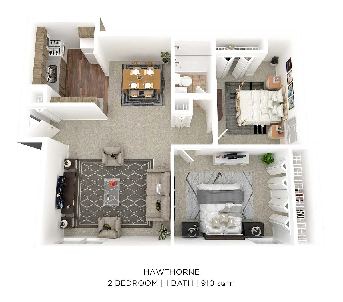 Floor plan Two Bedroom - 910 sqft