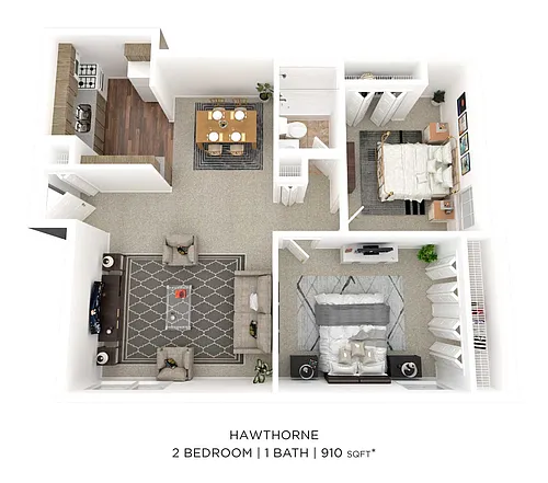 Floor plan Two Bedroom - 910 sqft