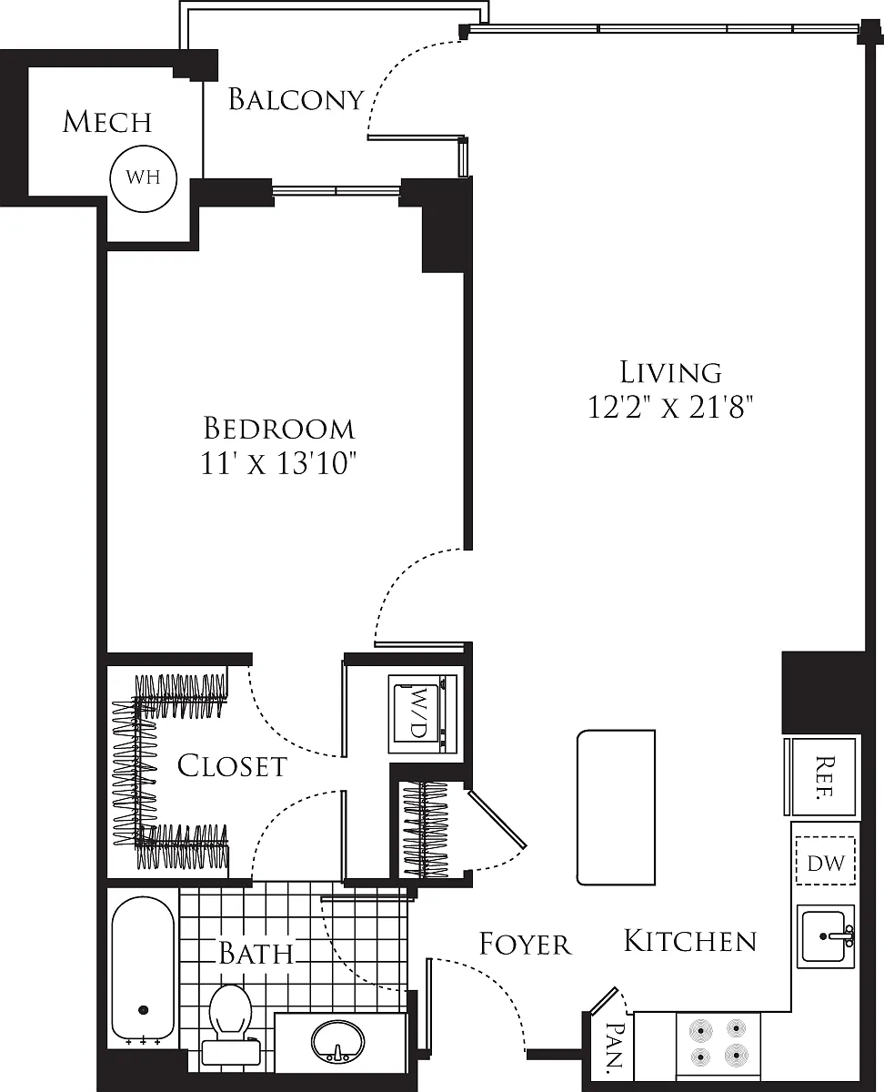 Floor plan 1 Bedroom- 754