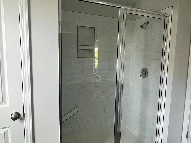 Huge master shower, linen closet