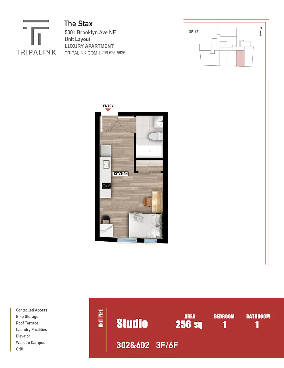 Floor plan Studio - 256 sqft