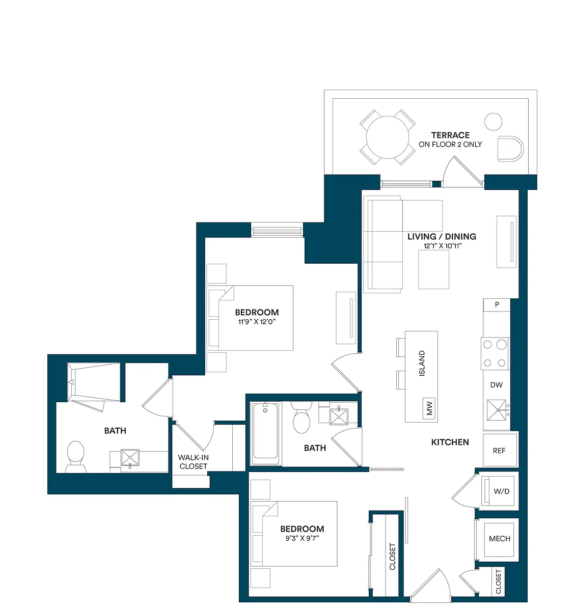 Floor plan 2 Bed/2 Bath JR-E2 TYP 19