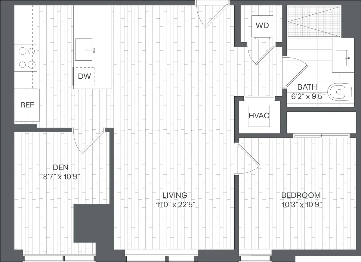 Floor plan 1 Bed/1 Bath Den-DB