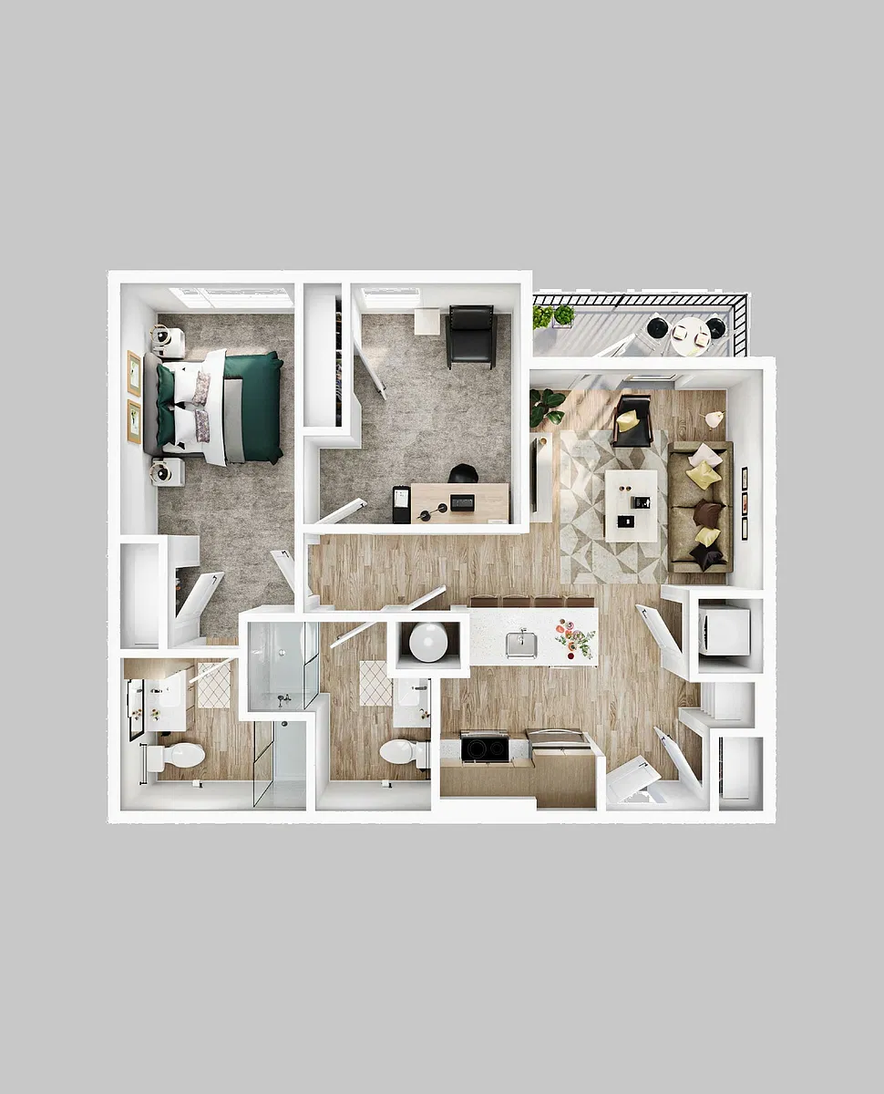 Floor plan 2BR/2BA - B3a Balcony