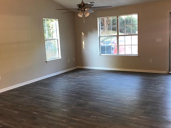 View from center of living area to the cul-de-sac and driveway.