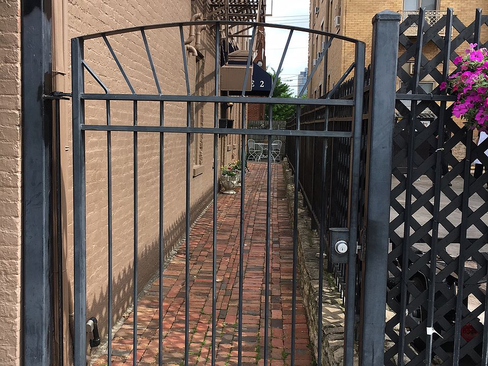 Gated outside entrance to building