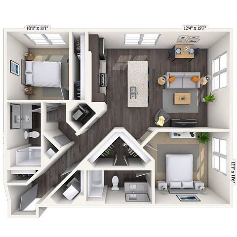 Floor plan Traditional 2x2 1129 SF-FP