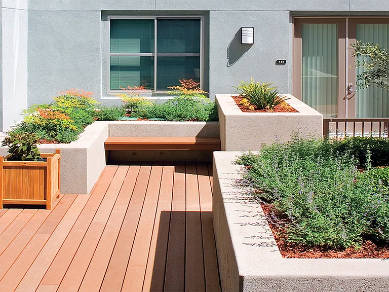 Many homes offer private patios with courtyard access