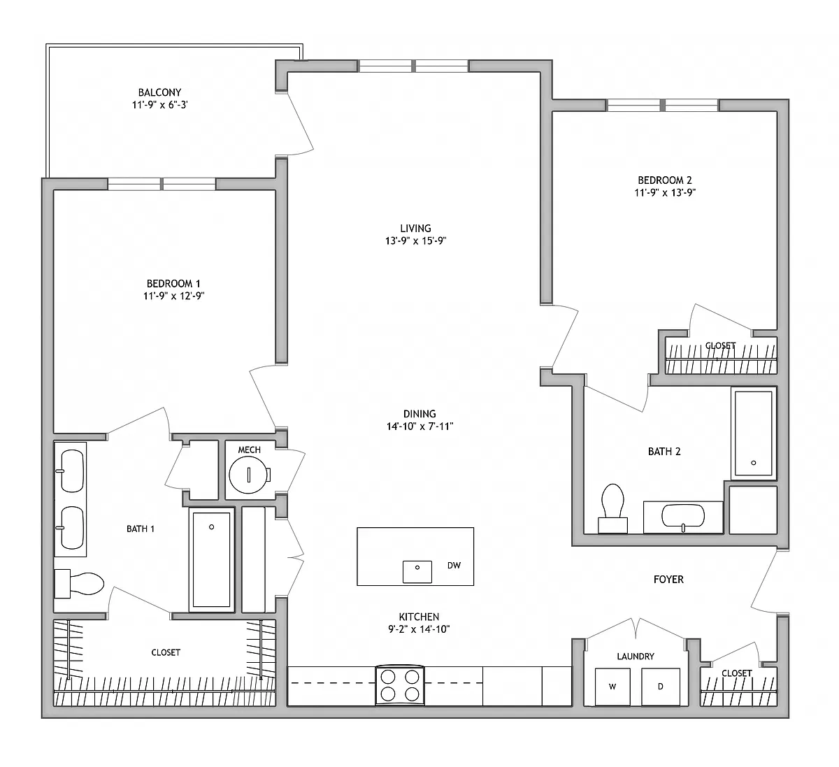 Floor plan 2 Bed 2 Bath B