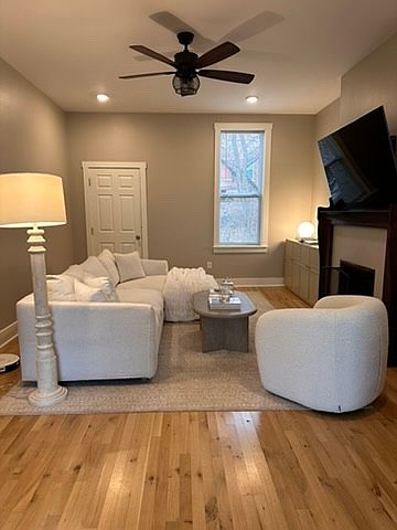 Large living room with hardwood floors