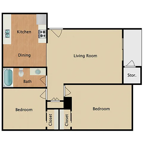 Floor plan 2 Bedroom 1 Bathroom