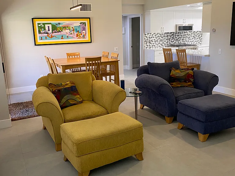 Looking from great room to dining and Chefs kitchen,