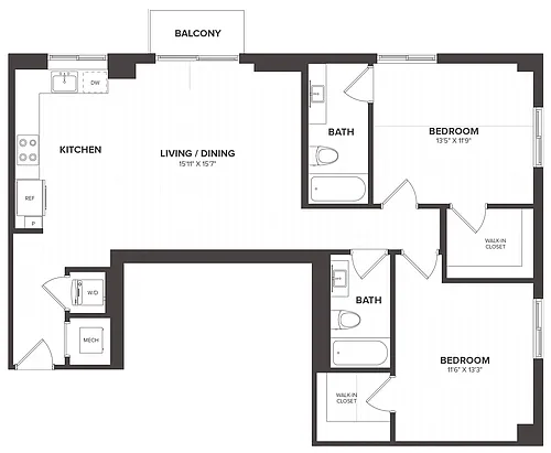 Floor plan 2 Bed/2 Bath-B2