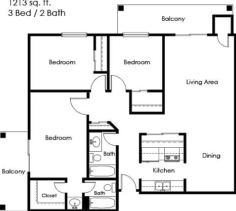 3 Bed 2 Bath | 1213 sqft