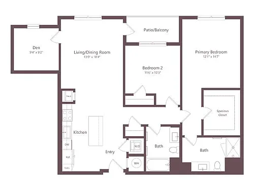 Floor plan B4.1D | 2 Bed | 2 Bath | Den